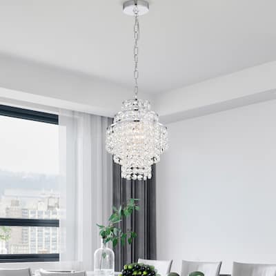 Chrome Finish 1-Light Glam Mini Chandelier with Tier Cascading Crystals