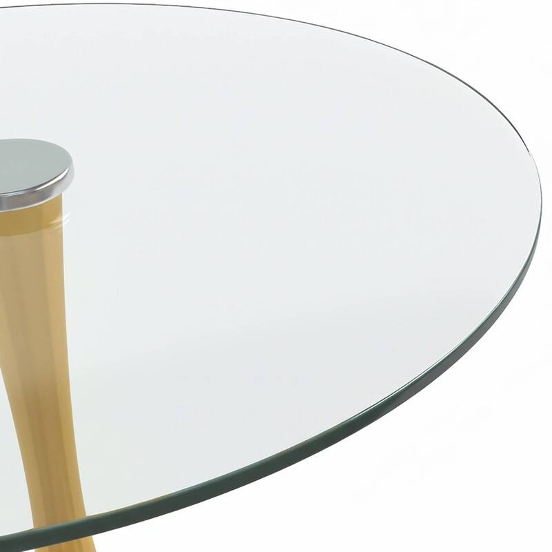 Bristol Round Dining Table with Glass Top and Steel Pedestal Base for Kitchen and Dining Room