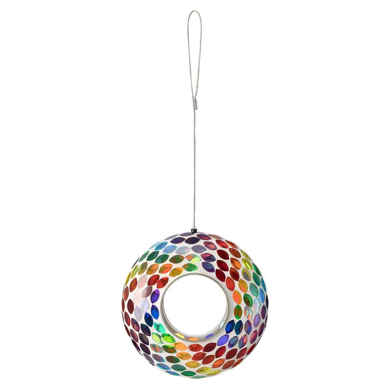 Glitzhome Round Hanging Multi-Color Mosaic Birdfeeder