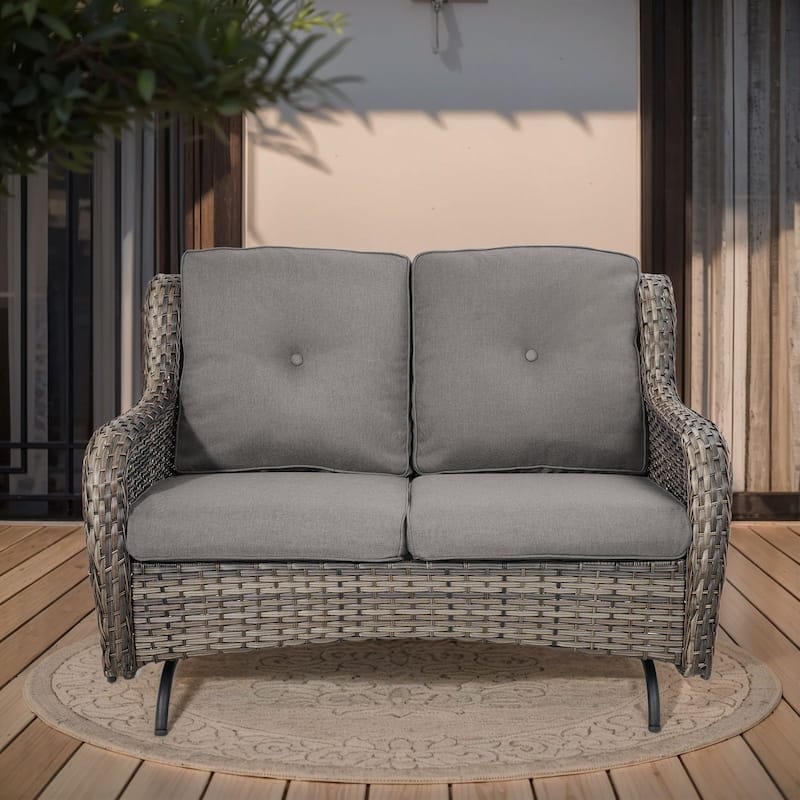 Gymojoy 2 Seat Stylish Patio Loveseat Glider Sofa with Water-Resistant Olefin Cushions