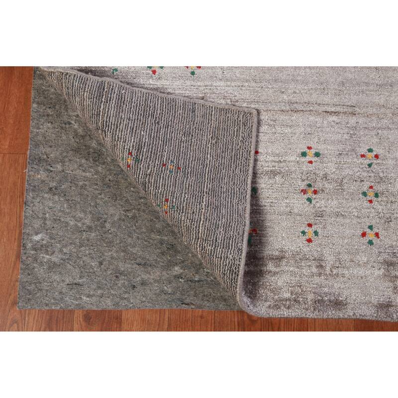 Hand Knotted Oriental 100% Wool Carpet Tribal Stripe Greys & Charcoal Gabbeh Area Rug - 9' 11'' X 7' 9''