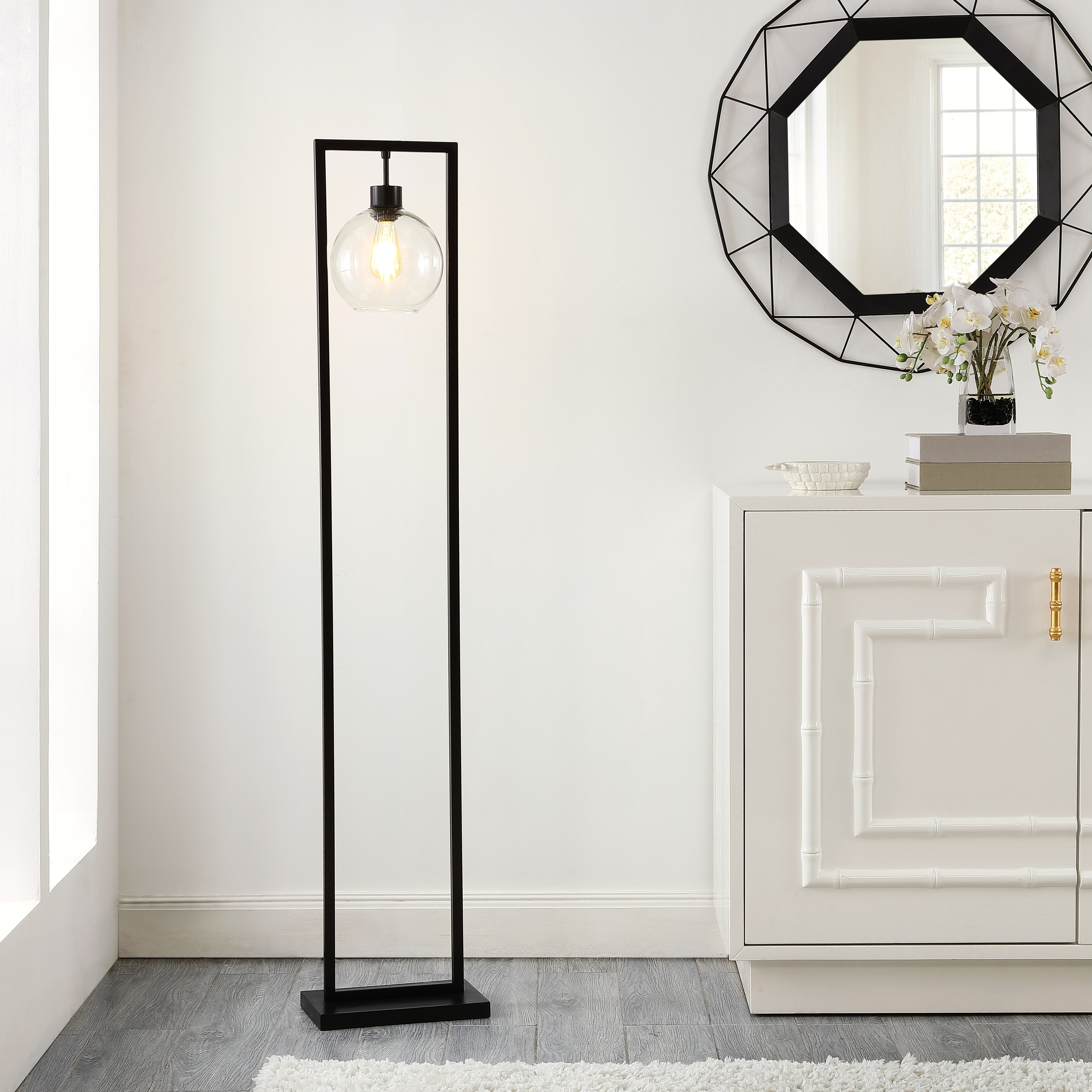 Matte black floor lamp with seeded glass new arrivals