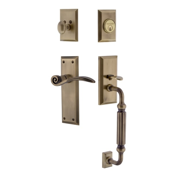 Nostalgic Warehouse NYKSWN_ESET_234_FG_RH New York Right Handed Sectional Single Cylinder Keyed Entry Handleset with F Grip and