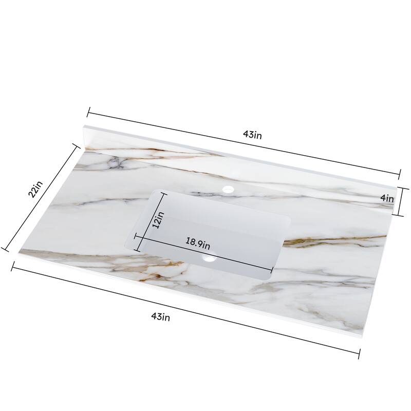 31 Inch Marble Vanity Top,Bathroom Vanity Top with Undermount Rectangular Middle Sink and 4 Inch Height Backsplash
