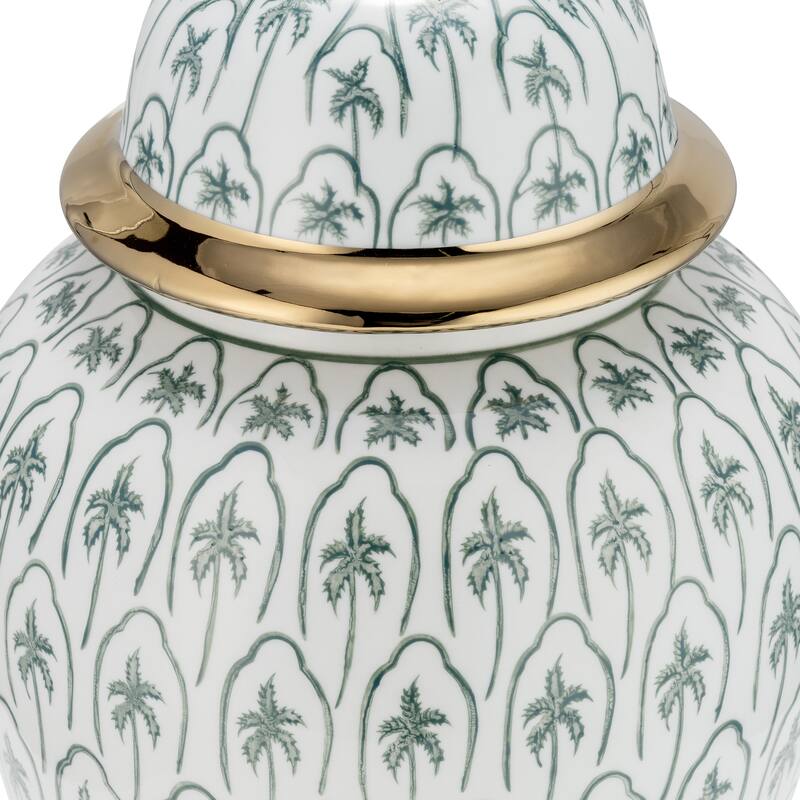 Sagebrook Home Modern Tropical Ceramic Jar with Coastal Palm Trees
