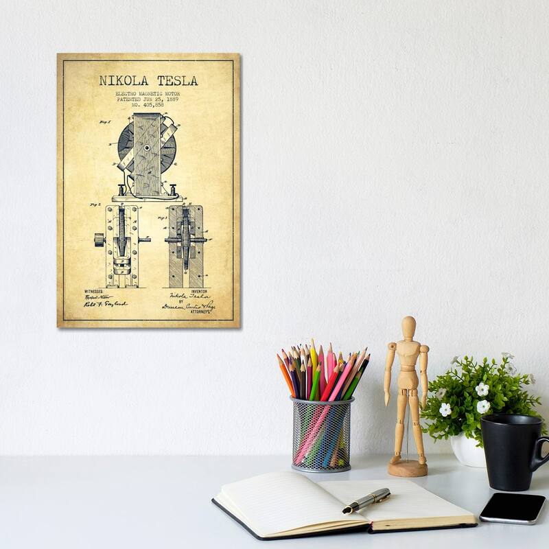 iCanvas "Electro Motor Vintage Patent Blueprint" by Aged Pixel Canvas Print - 12x8x0.75