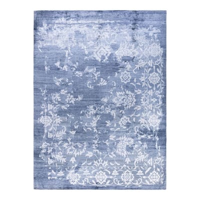 Modern One-of-a-Kind Hand-Knotted Area Rug - Gray, 9' 2" x 12' 2" - 9' 2" x 12' 2"
