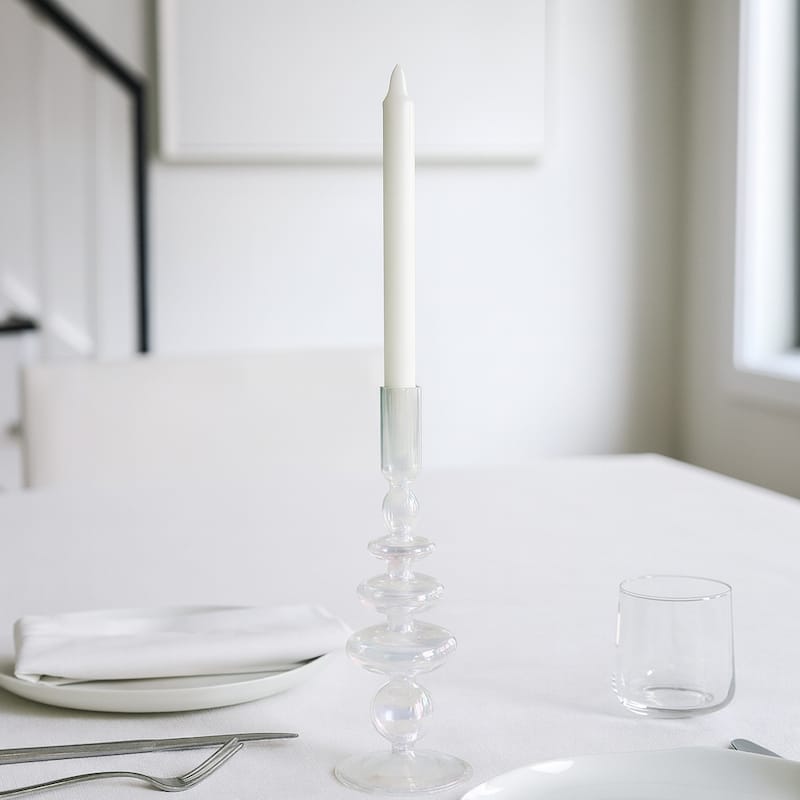 Sculptural Glass Candle Holder with Rounded Accent Base - Modern Tabletop Candle Holder for Any Room - 4" x 4" x 11" - Multi