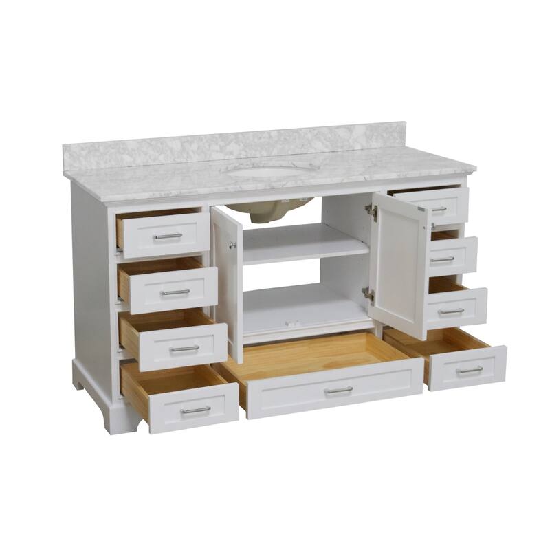 KitchenBathCollection Harper 60" Single Bathroom Vanity with Carrara Marble Top