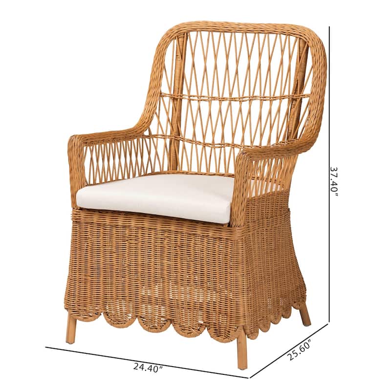 Teresa Bohemian Light Honey Scalloped Rattan Arm Chair