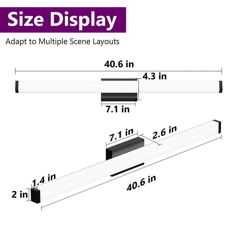 Modern Black LED Bathroom Vanity Light - 6000K Cool White Over Mirror Lighting