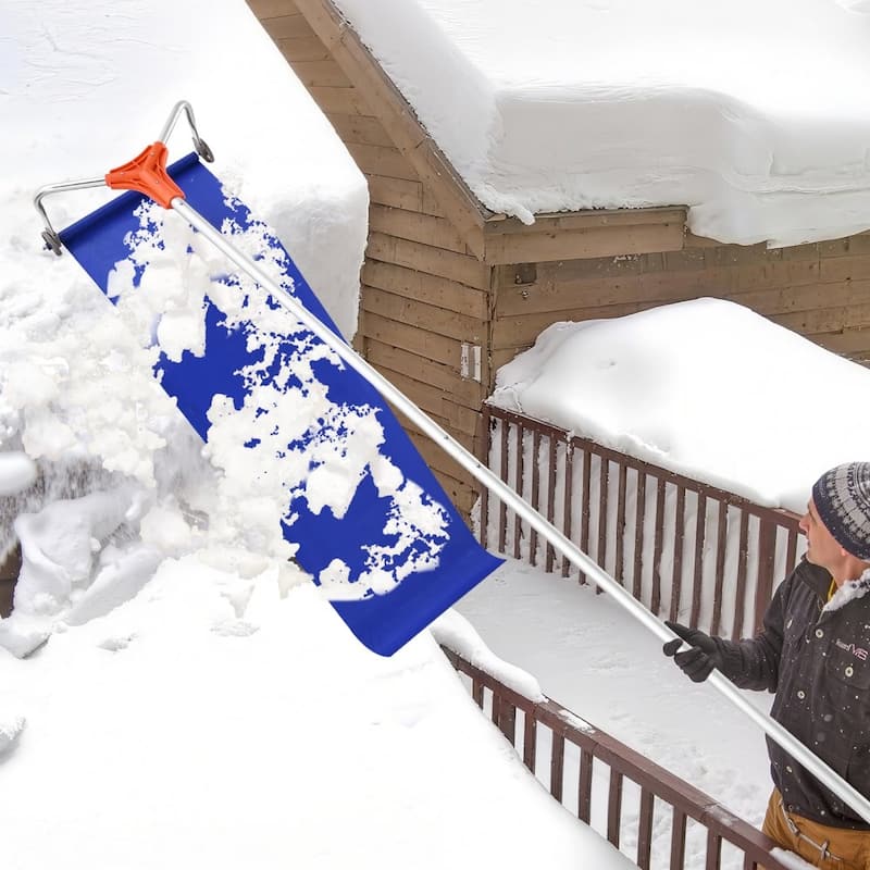 Extendable Roof Snow Rake 17-Inch Aluminum Blade with Smooth Wheels for Residential Snow Clearing