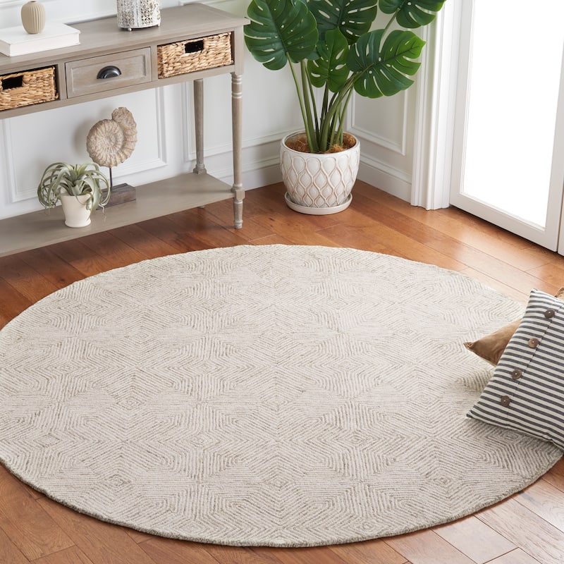 SAFAVIEH Handmade Abstract Auli Modern Wool Rug - 6' Round - Grey/Ivory