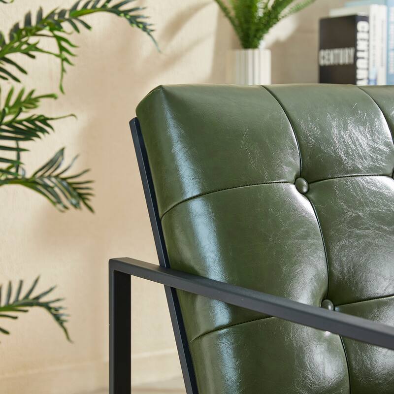 Glitzhome 29.50"W Mid-Century PU Leather Tufted Accent Chair - 29.5"W x 30.5"H x 29.25"D