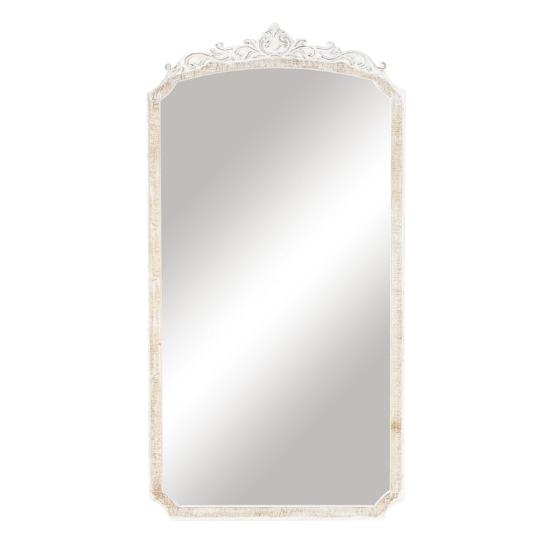 Cream Wooden Arched Scroll Room Wall Mirror with Scroll Details