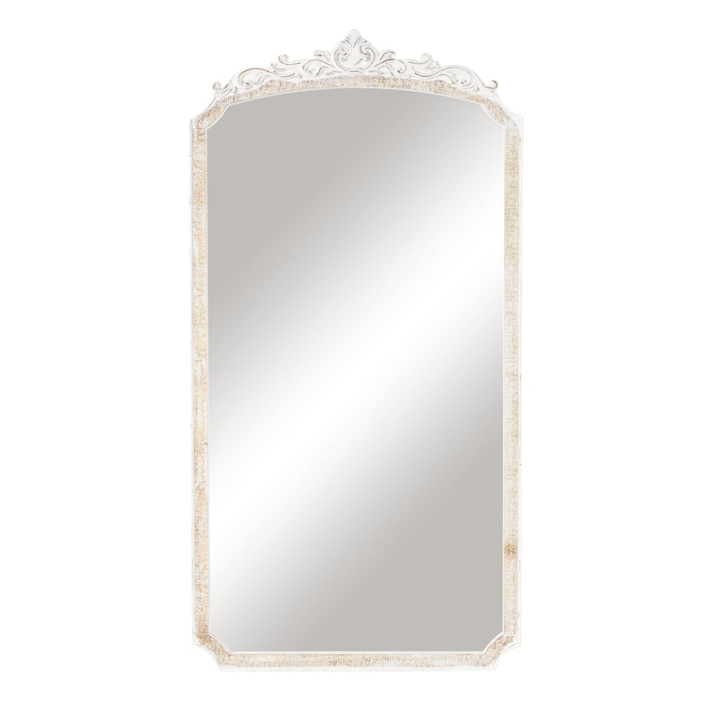 Wooden Scroll Tall Arched Wall Mirror with Scroll Details - Cream - Roche River Decor