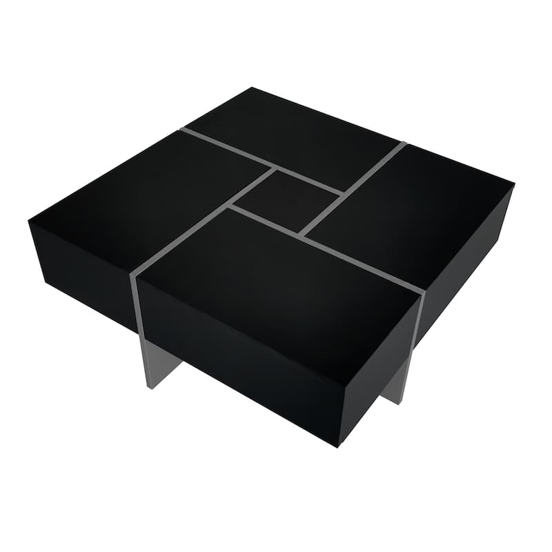Roomfitters Square Coffee Table with Hidden Storage, Modern High Gloss Center Table with Extendable Sliding Top