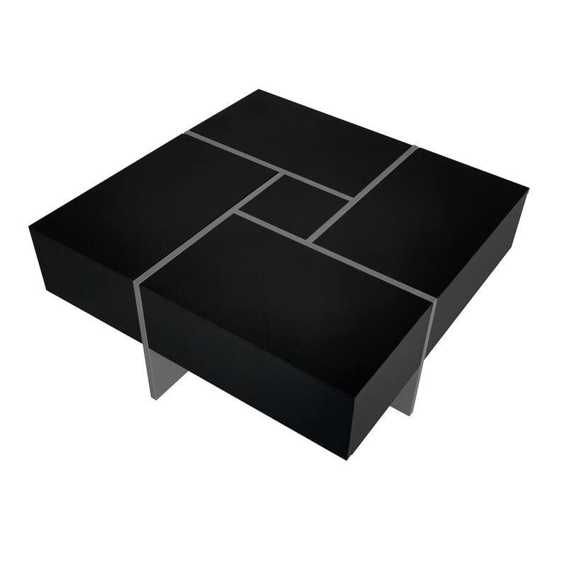 Stylish Coffee Table with 4 Storage Compartments and Extendable Sliding Top, for Living Room, 31.5 inches x 31.5 inches