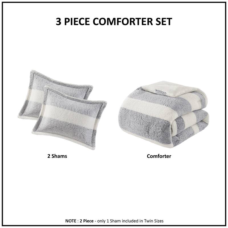 Madison Park Asher Green/Ivory Sherpa Comforter Set
