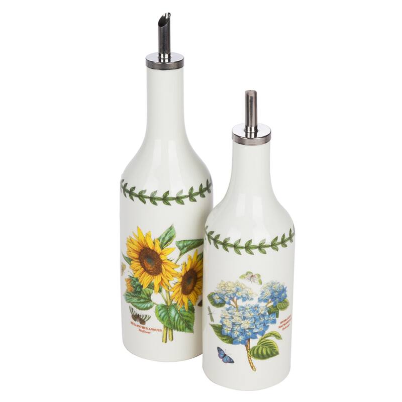 Portmeirion Botanic Garden Oil and Vinegar Drizzler Set - 9" Oil Dispenser & 7.5" Vinegar Bottle