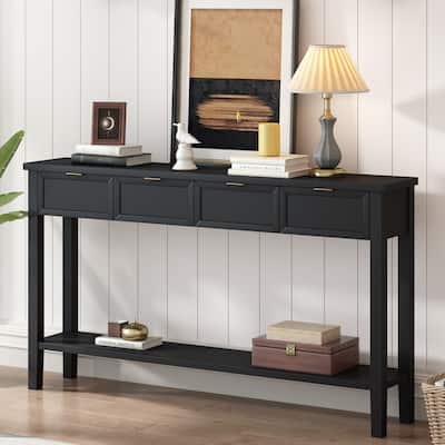 60" Modern Side Table with 4 Drawers & Shelf