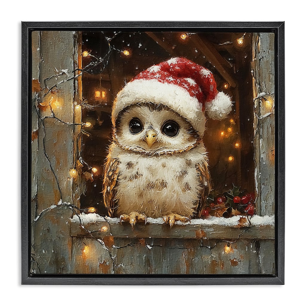 Stupell Festive Owl with Holiday Lights Framed Floater Canvas Wall Art Design By Riley B