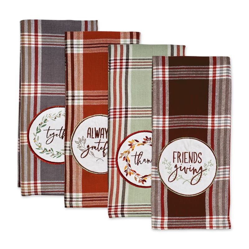 DII Thanksgiving Cozy Picnic, Plaid Dishtowel Set of 4