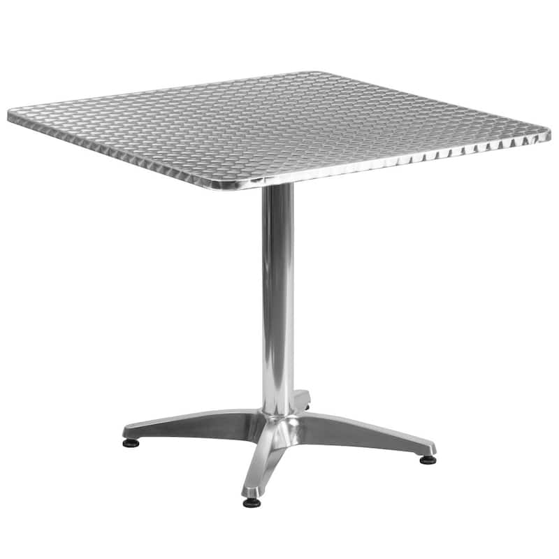 31.5" Square Aluminum Indoor-Outdoor Table Set with 4 Slat Back Chairs