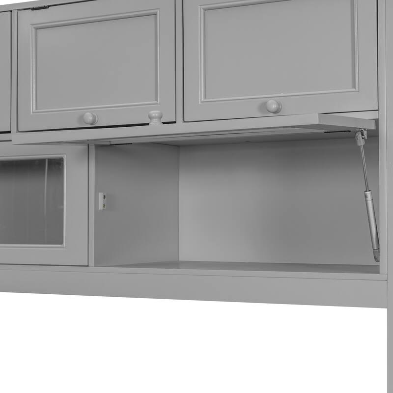 Space-Saving Twin Murphy Bed with TV Stand, Storage Drawers & Shelves in Gray