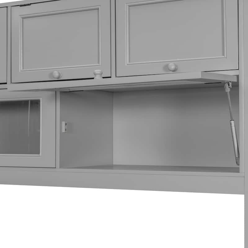 Versatile Twin Size Murphy Bed Folding Storage Bedframe with Built-in TV Stand, 2 Deep Drawers, Multiple Shelves and Cabinets