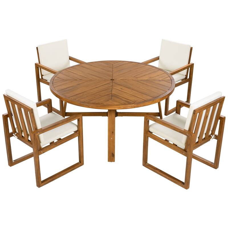 5-Piece Patio Dining Set Acacia Wood Outdoor Dining Set with Four Armchairs and a Table for Garden, Balcony, Backyard