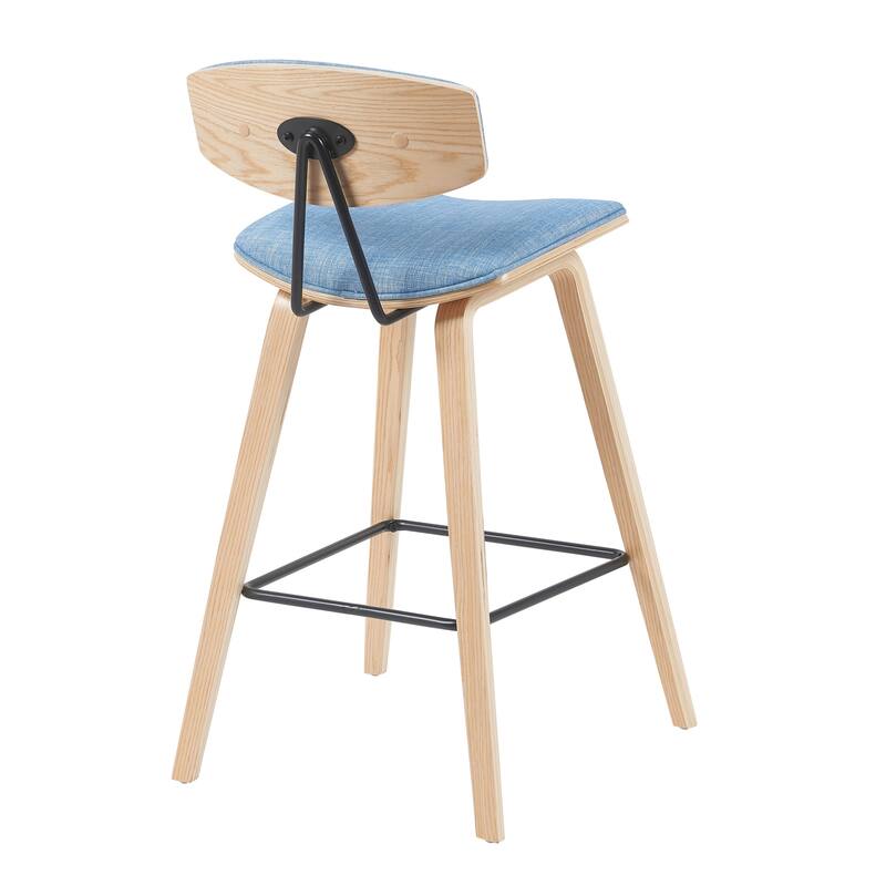 Fox Mid-Century Bar Stool, Upholstered Counter Height Chair with Bentwood Legs