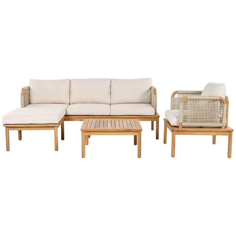 Christopher Knight Home - Emerson Outdoor 4-piece Acacia Wood and Rope Patio Sofa Set