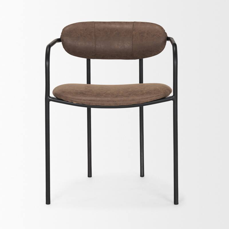Parker Muted Brown Faux Leather w/ Black Metal Dining Chair (Set of 2) - 21.7L x 21.3W x 28.7H