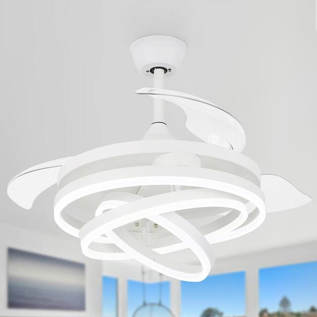 Oaks Aura 42in. LED DIY Shape Retractable Modern Ceiling Fan With Lights, 6-Speed Latest DC Motor Remote Control Ceiling Fan - White