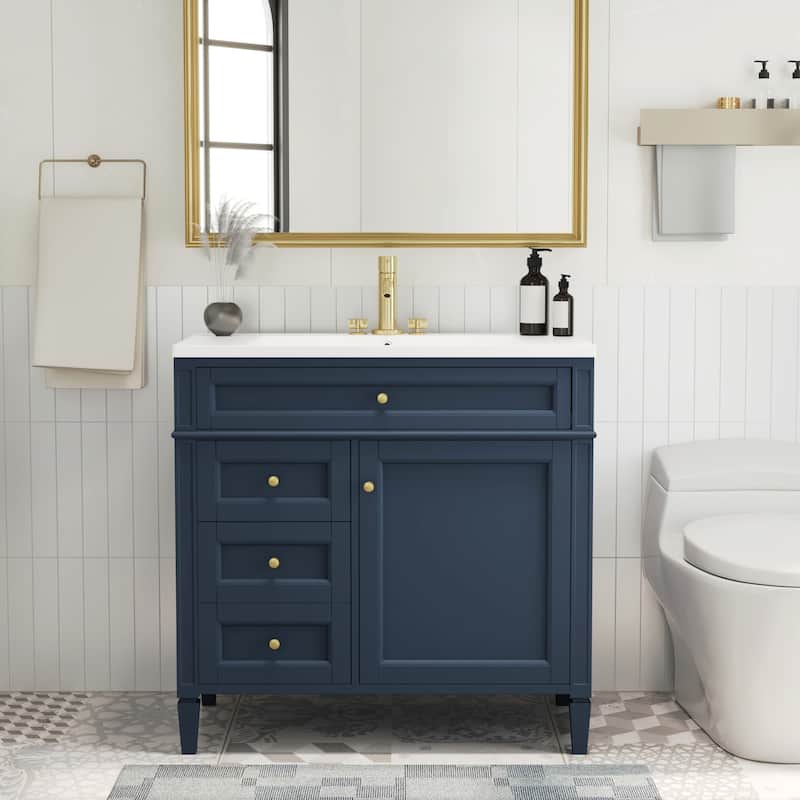 Roomfitters 36 Inch Bathroom Vanity with Sink, Modern Storage Cabinet with 2 Drawers and Tip Out Drawer