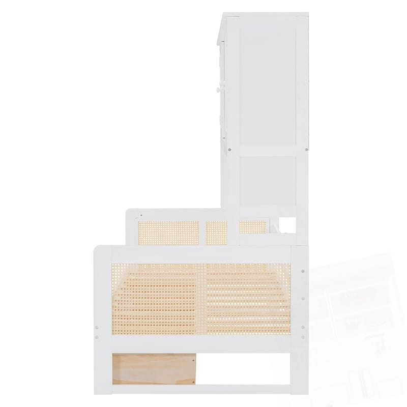 Wooden Daybed With 2 Drawers and All-in-One Cabinet and Shelf