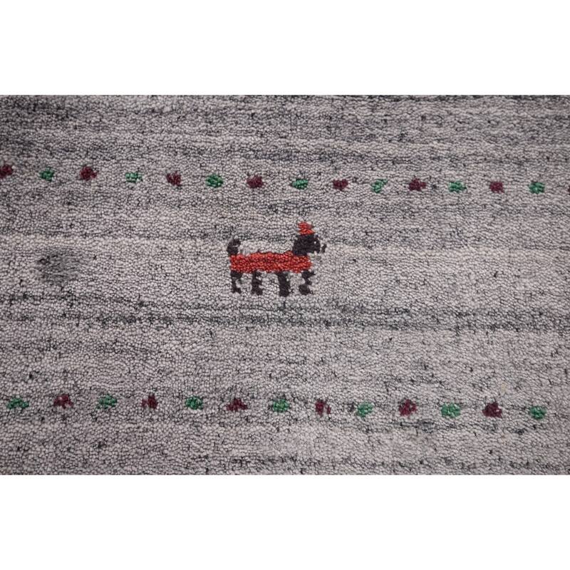 Gabbeh Indian Area Rug Hand-Knotted Tribal Beige Wool Carpet - 6'8"x 8'1"