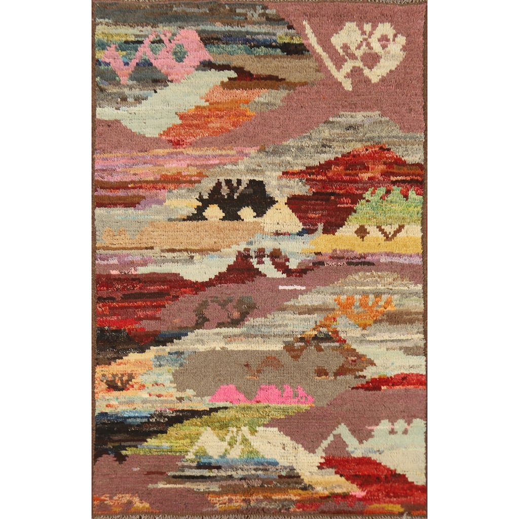 Abstract Moroccan Oriental Rug Handmade Multi-Color Wool Carpet - 3'7" x 5'10"