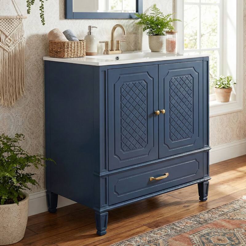 Christopher Knight Home - 30" Bathroom Vanity with Storage Solution - Blue
