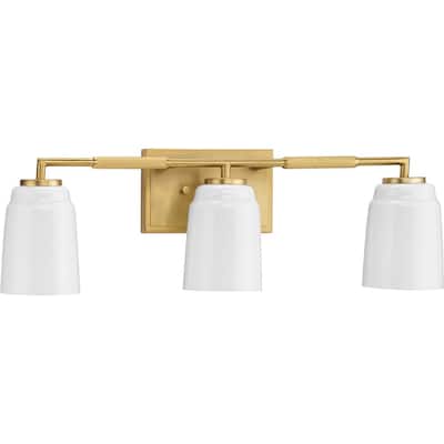 Spenser Collection Three-Light Brushed Gold Industrial Vanity Light - 23.37 in x 5.5 in x 7.62 in