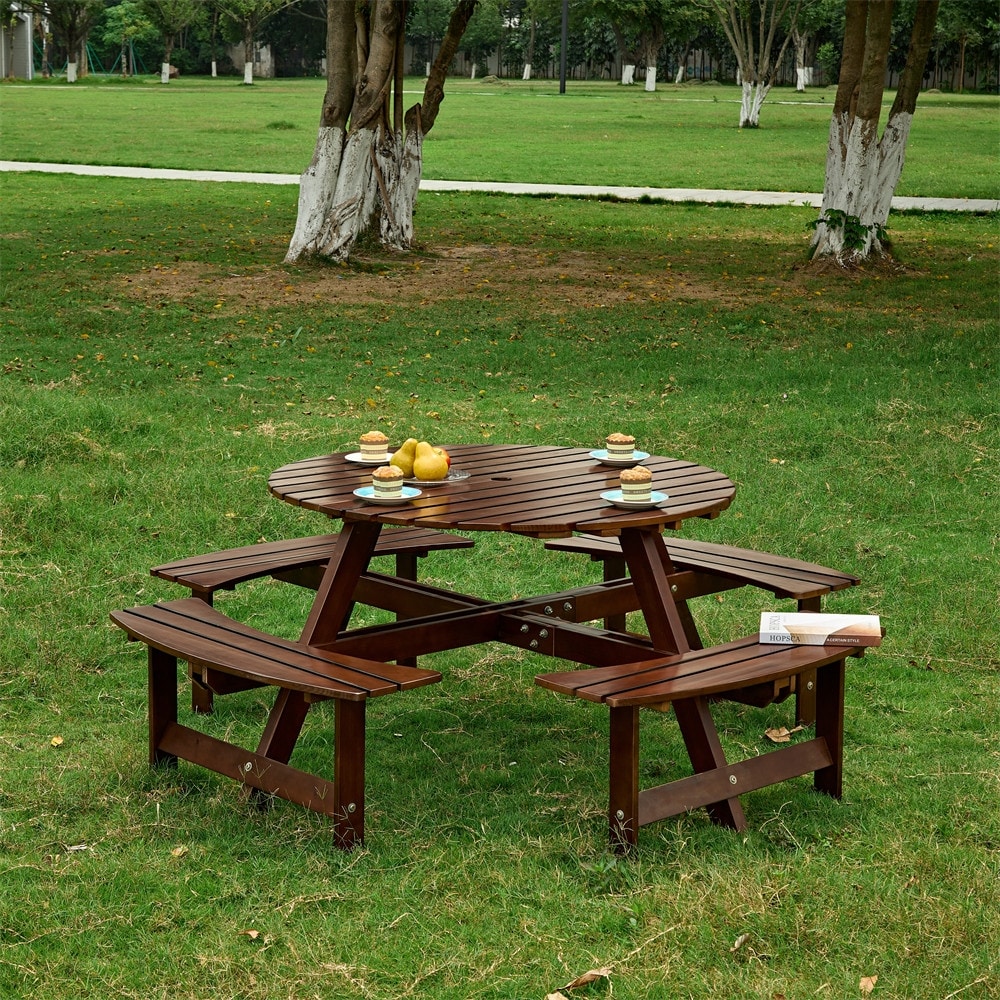 Round Picnic Bench Picnic Table Outdoor Round Wood Picnic Table