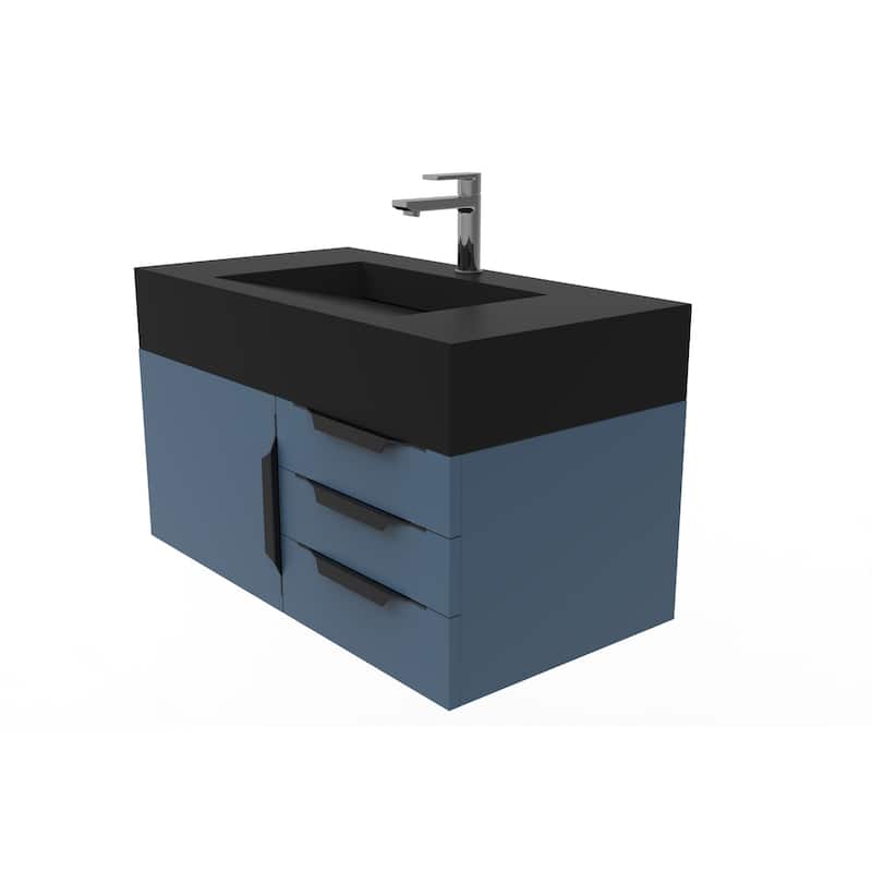 Nile 36" Wall Mounted Bathroom Vanity Set w/ Black Top