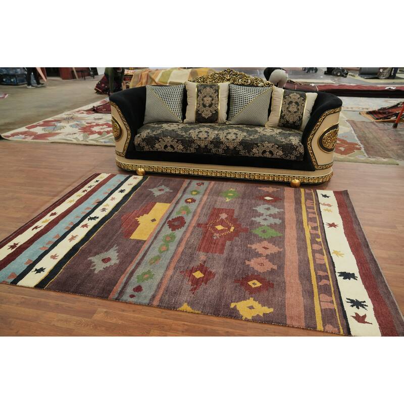 Handmade Wool Gabbeh Vegetable Dye Turkish Area Rug Handmade Wool Carpet - 9' 0'' X 6' 1''