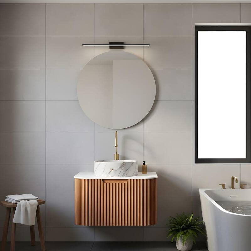 Floating Bathroom with Round Ceramic Basin and Storage Drawer
