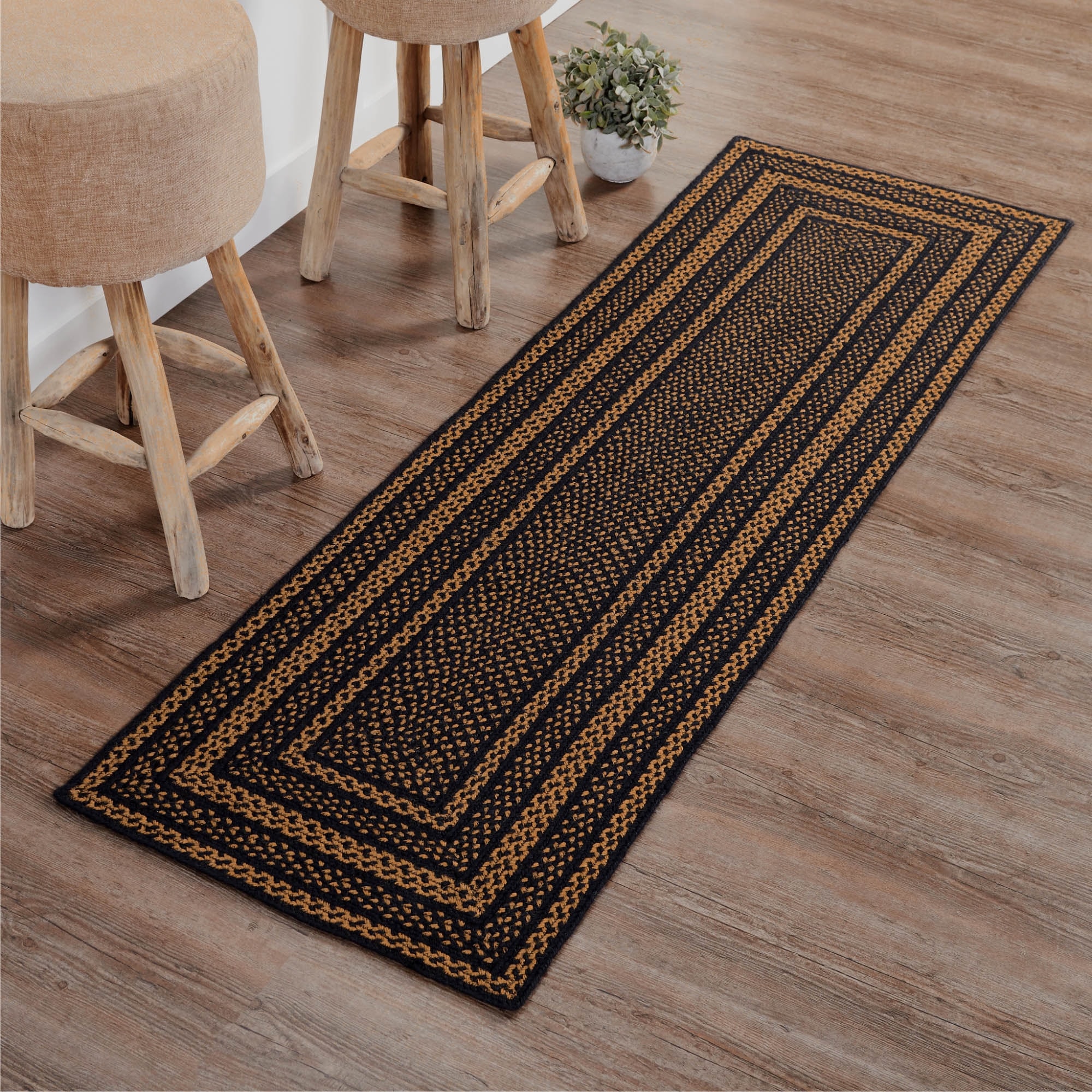 VHC Brands Braided Rug - Floral Vine Jute Rug Oval Welcome with Pad 27x48