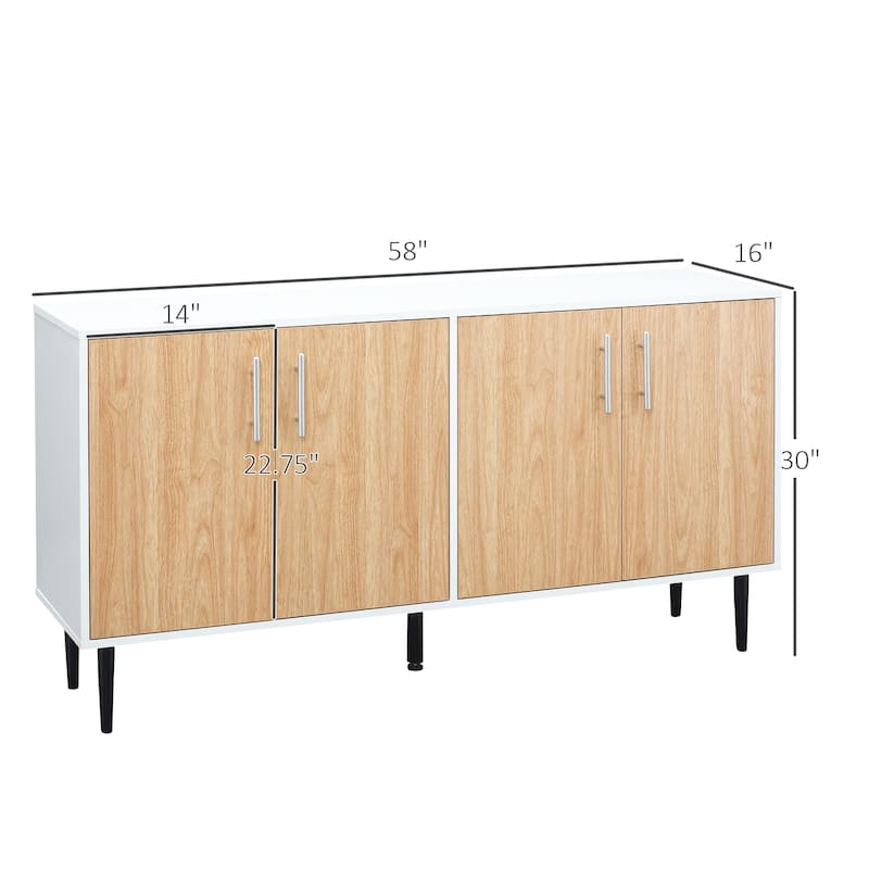 HOMCOM Modern Sideboard Buffet Kitchen Storage Cabinet with Adjustable Shelves, Anti-Topple Design, and Large Countertop, Grey
