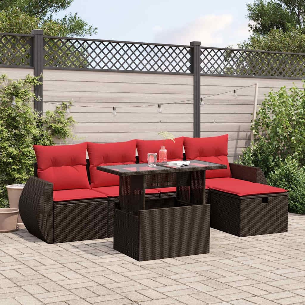 vidaXL Patio Sofa Set with Cushions Sectional Couches 6 Piece Poly Rattan
