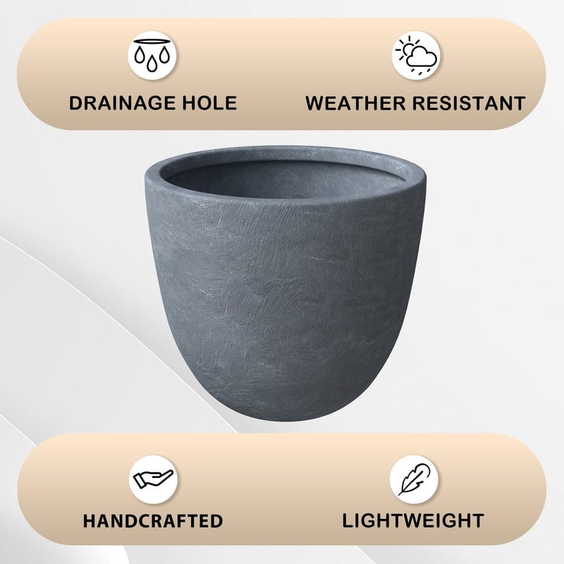 Dahlia Round Planter Pot in Fiberstone & MGO Clay with Drainage for Indoor Outdoor Patio Yard Weather Resistant Design