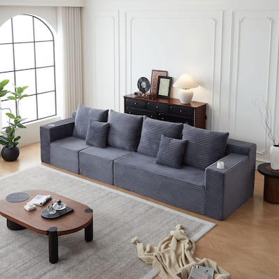 Deep Seat Corduroy Modular Cloud Couch with Cup Holders, No Assembly Required